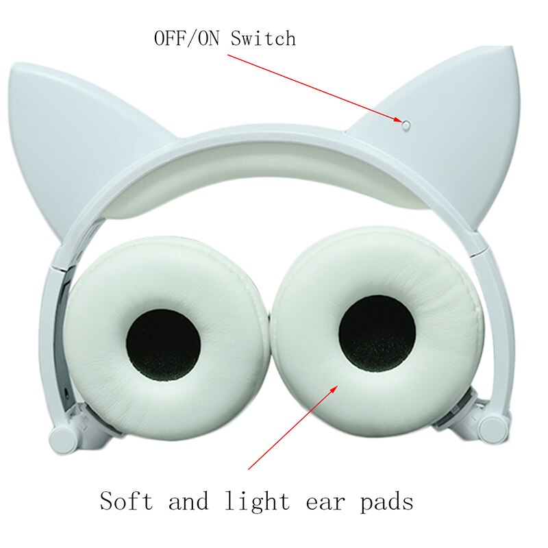 Led glödande kattöronhörlurar barn spelar över örat stereohörlurar 3.5mm jack universal för mobiltelefondator