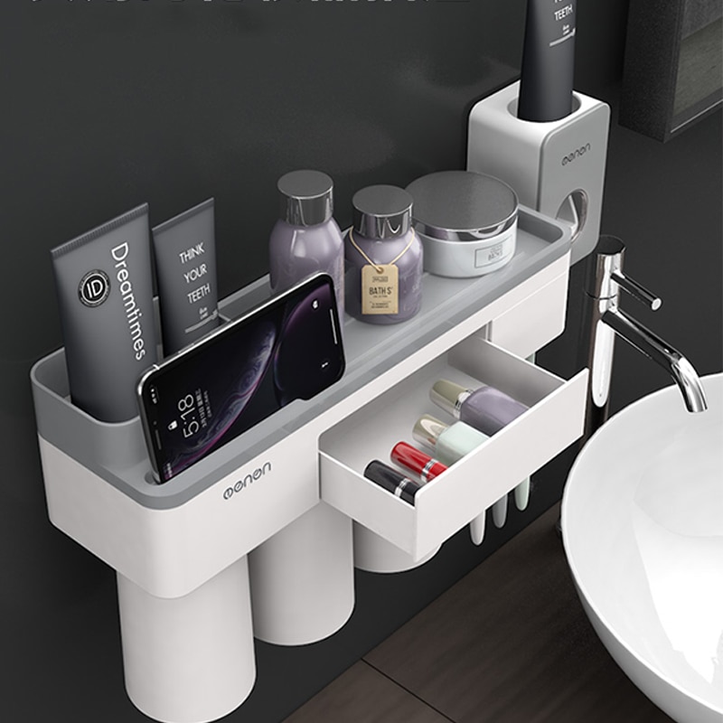 Tandenborstel Houder Automatische Tandpasta Dispenser Met Cup Wall Mount Toilet Opbergrek Badkamer Accessoires Set