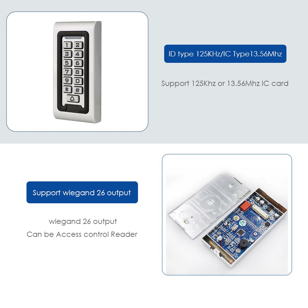 2000 Users Metal Backlight Keypad RFID125KHz Standalone Door Access Controller with Wiegand 26 Output can be used as Reader