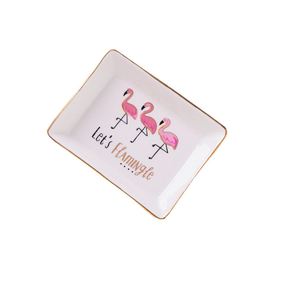 Plateau de rangement en céramique nordique Vogue flamant rose organisateur de bijoux cosmétiques plateaux cuisine Chic Dessert plat à fruits assiette de bureau: Small