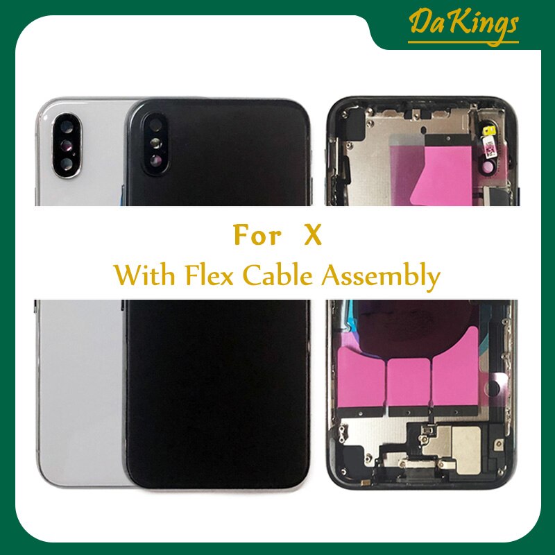 X Voor Iphone X Xs Xr Xsmax Max Volledige Terug Behuizing Rear Batterij Cover Deur Midden Frame Chassis + Glas met Flex Kabel Assemblage