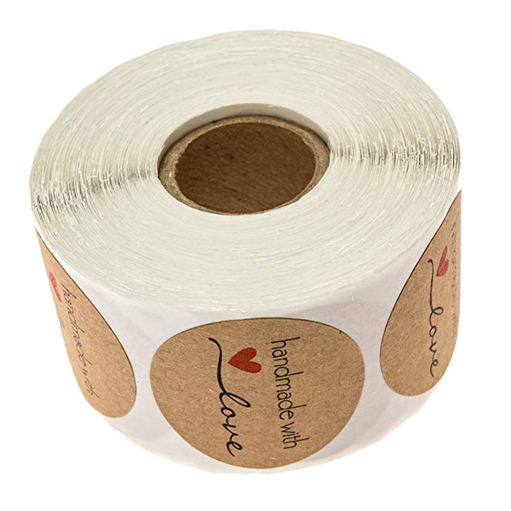 500x Round Kraft Handmade With Love Stickers Cookies Food Adhesive Labels: A