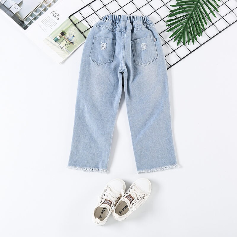 Pantalones vaqueros claros con agujeros para niñas, Jeans rasgados con agujero roto para niñas, pantalones con rasgado, modernos, 4-13 años