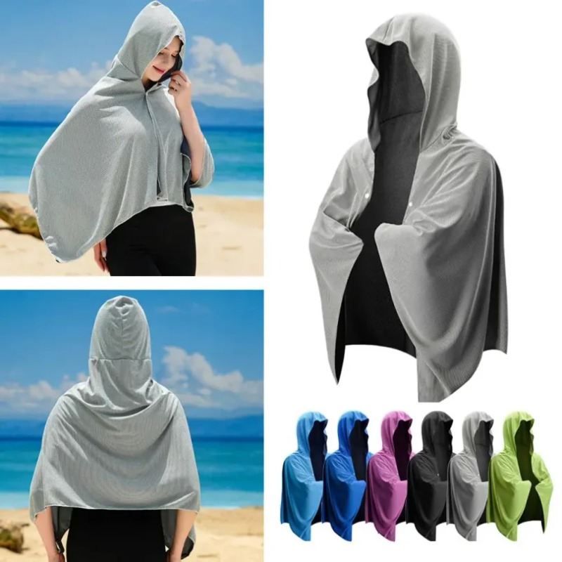 Microvezel strandponcho met capuchon, snel drogend, absorberend, oversized omslagdoek, surf- en zwemponcho, unisex, zwembad- en reisomslagdoek