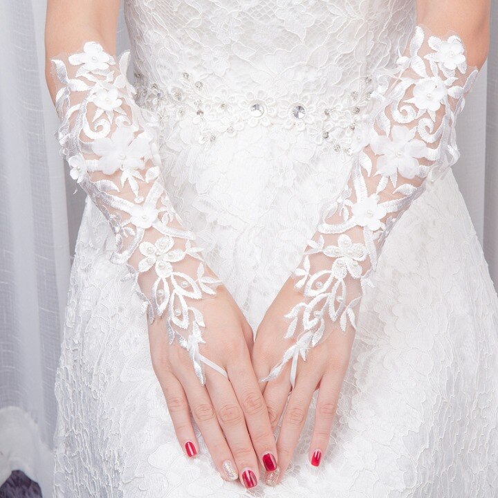 Blonder kunstige perler brudehansker brud bryllup hansker bryllup tilbehør guantes novia gants mariage: Stil -005