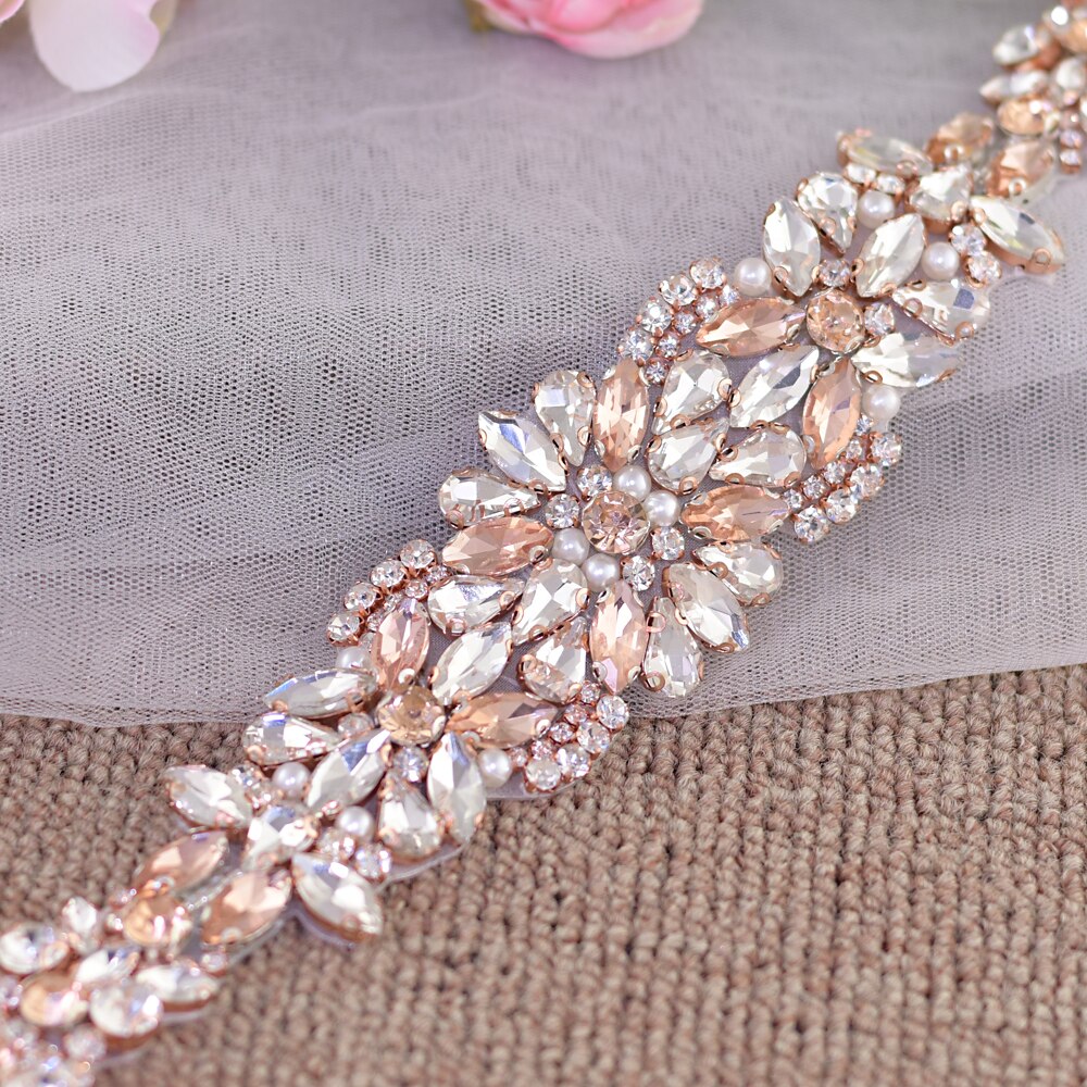 Jahrgang Rosa Kleid Gürtel Rose Gold Hochzeit Gürtel für Frauen Schmuck Gürtel Strass Schärpe Braut Juwel Gürtel Abendkleid Gürtel: Applikationen