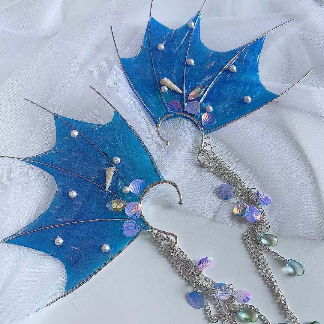 Beautiful Mermaid Elf Fairy Cosplay Ear Halloween Party Dress Up Forest Spirit Fish Cosplay Props Festival Headdress: Orange