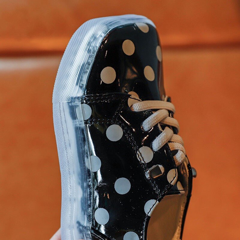 Kinderschoenen van pu leer met stippen, casual schoenen voor kinderen, wit, zwart, veterschoenen voor peuters en meisjes, dansschoenen