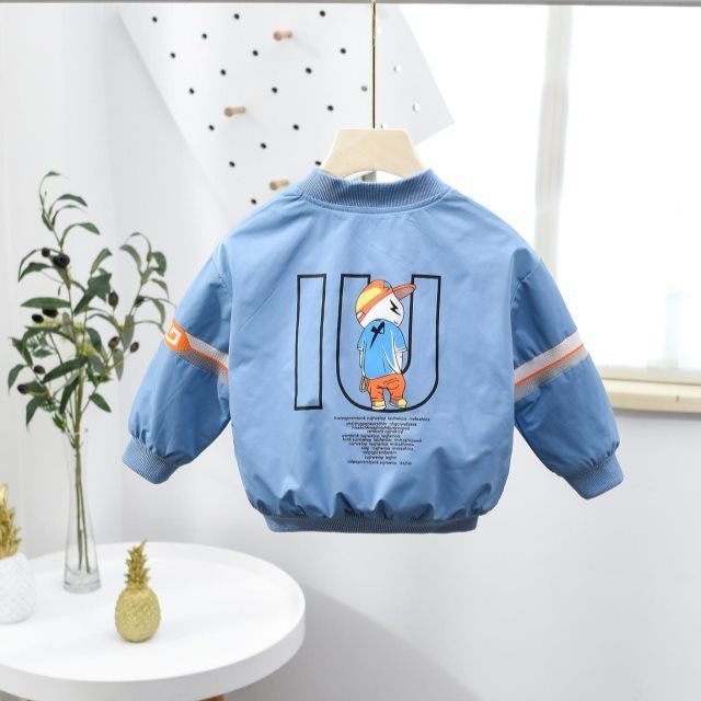 Baby drenge jakker forår, efterår 1-5 år gammel tegneserie print jakke baby jakke børn frakker baseball uniform 2 farver webbing: Blå / 120