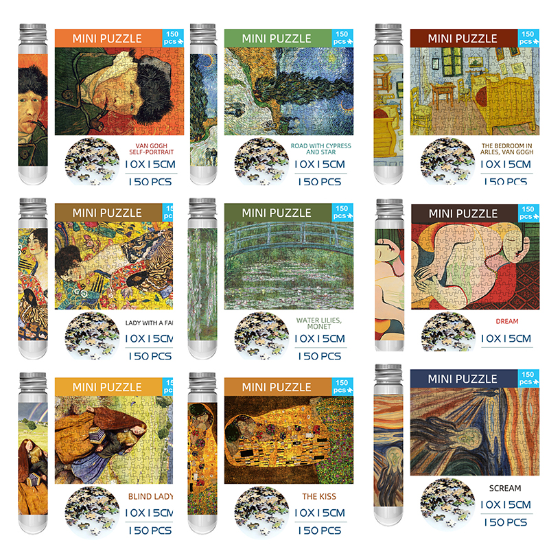 150pcs Mini Test Tube Puzzle Lady with Fan Gustav Klimt Works Famous Painting Educational Game Home Decor Festival