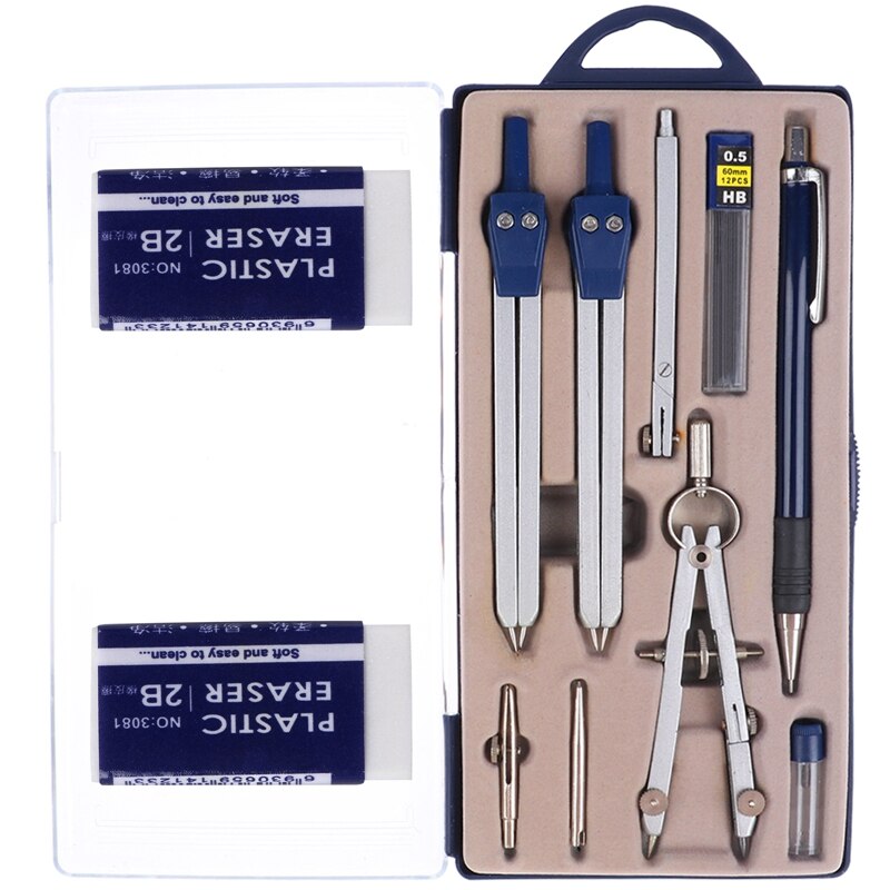 11Pieces Math Geometry Kit Set Metal Compass Geometry Precision Tool Set Circle Drawing Tools Rulers Protractors: Default Title