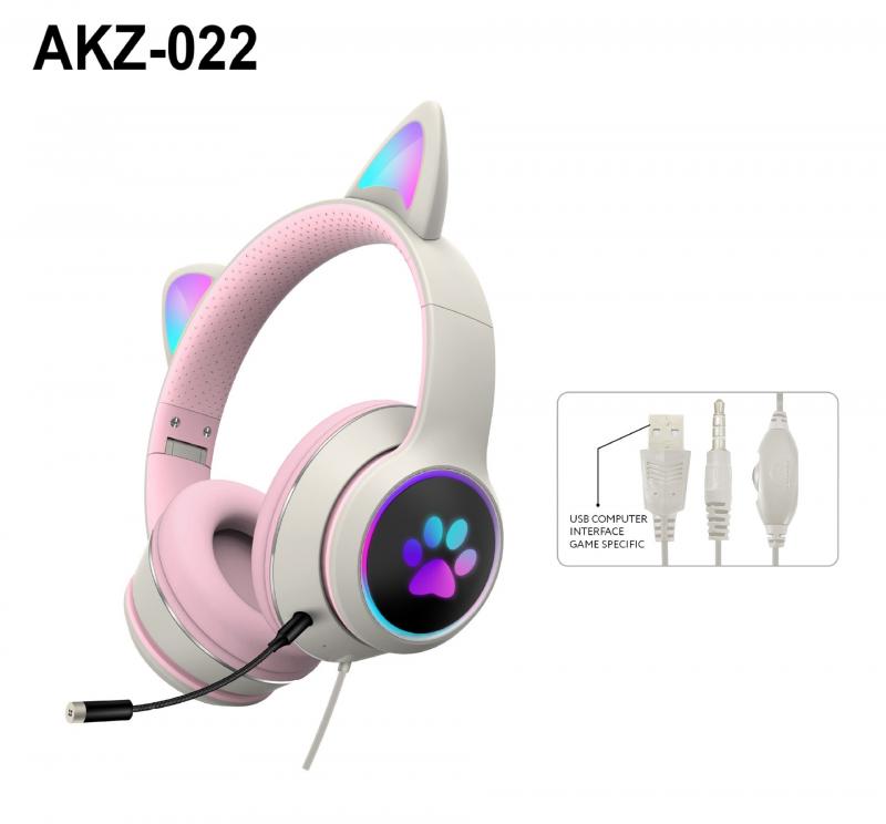 AKZ-022 Cat Ear Wired Gaming Earphone 7.1 Channel LED Lighting Over-head Headphone Headset With Noise Reduction Mic For Gamer: 02