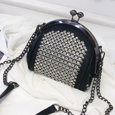 Women Bag PU Leather Diamonds Shoulder Bag Chain Shell Messenger Bag Female Tote Crossbody Bags For Girls BG41 Q4: silver -black