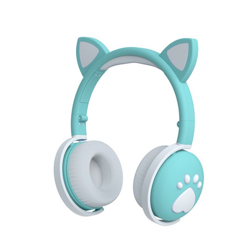 Farverige børneheadset trådløst glødende søde led kat øre pote piger bluetooth hovedtelefoner hifi stereo bas 3.5mm stik med mikrofon: Blå