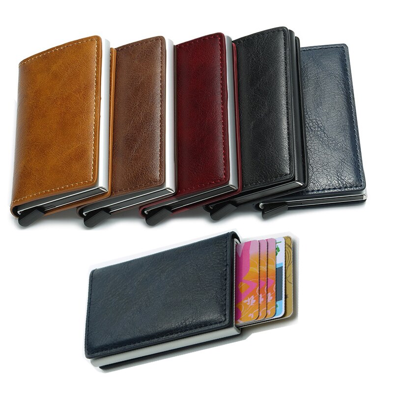 YAMBUTO Business Card Holder Small Wallet Mini Men's Bag Credit Case ID PU Leather Bank Cardholder Women Rfid Wallet Black