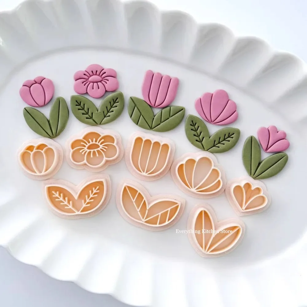Cortador de arcilla polimérica con forma de Margarita y tulipán, herramientas de corte para modelado de joyería, pendientes de cerámica suave, broche de arcilla, hojas de flores, bricolaje