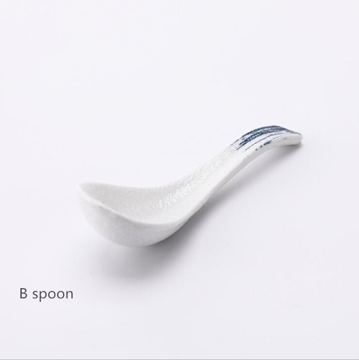 Personal Dinner Plate Set Ceramic Kitchen Plate Tableware Set Food Dishes Rice Salad Noodles Bowl Soup Kitchen Cook Tool 1pc: B spoon