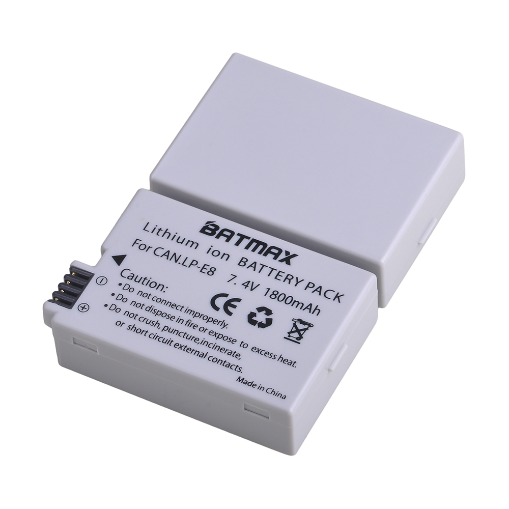 2Pcs 1800mah LP-E8 LP E8 LPE8 Camera Battery for Canon EOS 550D 600D 650D 700D Kiss X4 X5 X6i X7i Rebel T2i T3i T4i T5i Batterie