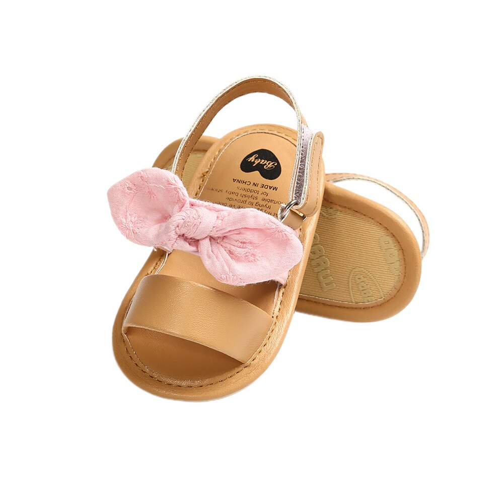 Summer Newborn Baby Kids Girl Summer Casual Cute Bowknot Shoes Anti-Slip Soft Sole Sandals: Pink / 7-12 Months
