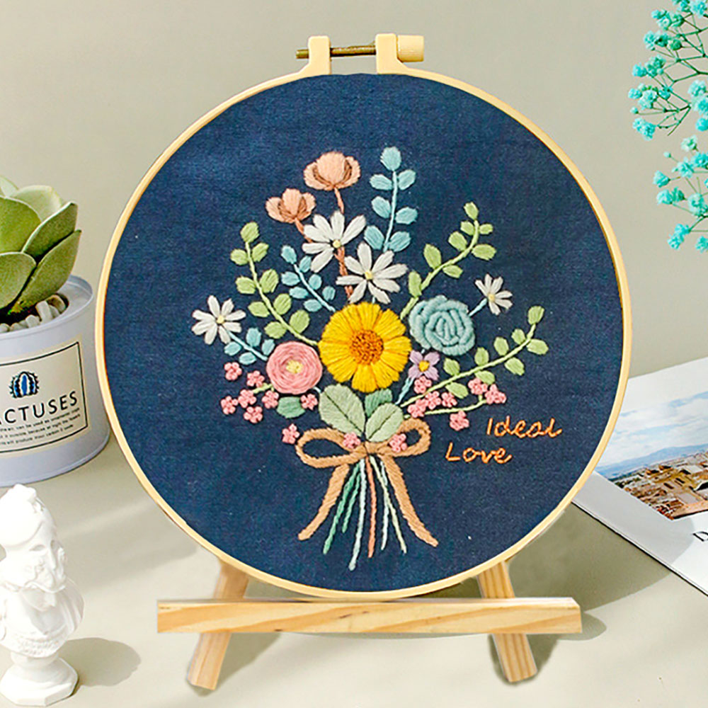 Kit de punto de cruz estampado, bordado de flores, planta, conjunto para principiantes todo incluido para adultos, arte de relajación, artesanía, aro de de cumpleaños: green