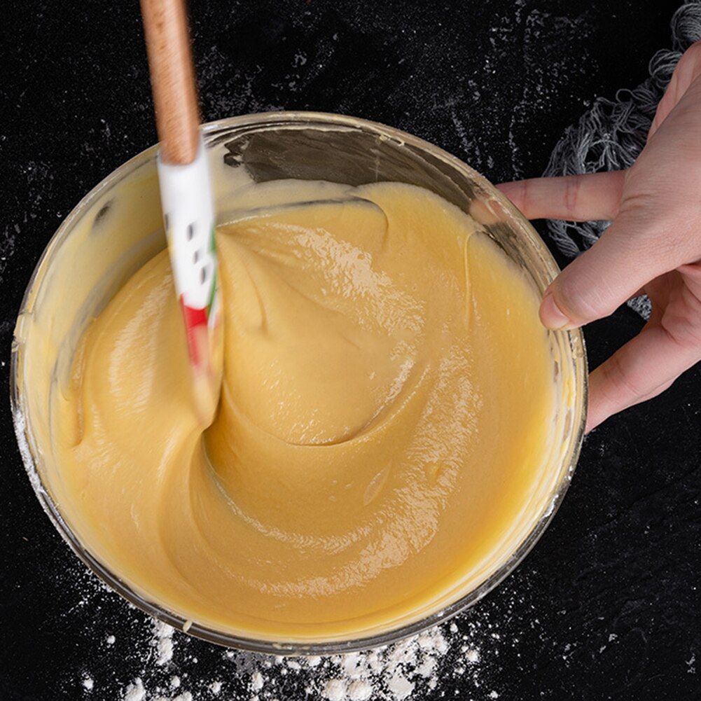 Spatule En Silicone à Manche En Bois Motif Noël - 25,5cm, Motifs Bonhommes De Neige Et Sapins, Idéale Pâtisserie Et Décoration De Fêtes