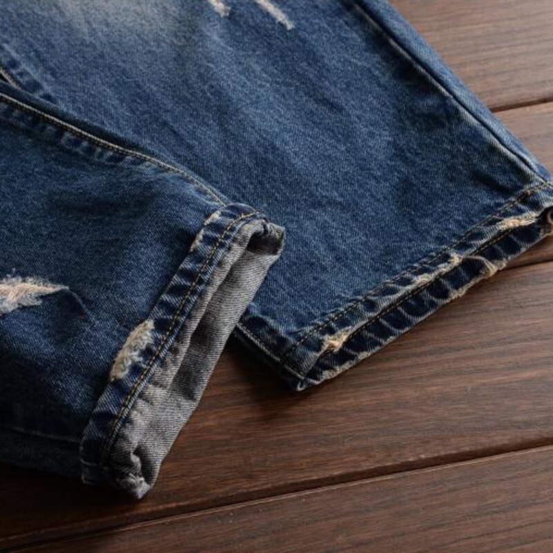 Sokotoo Men's plus size casual ankle length slim denim bib overalls hole ripped crop jeans Jumpsuits