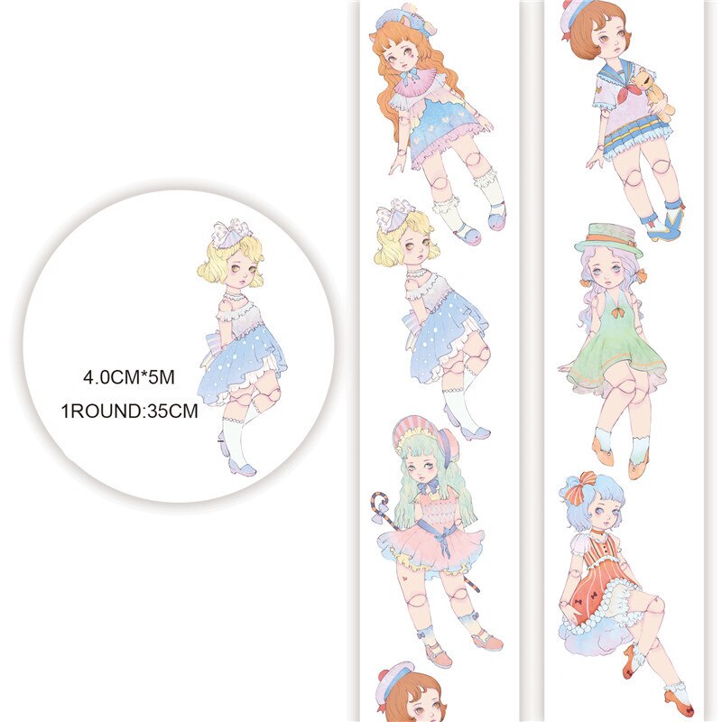40mm * 5m Schattige pop meisje decoratie washi Tape DIY Dagboek scrapbooking masking tape Met release papier