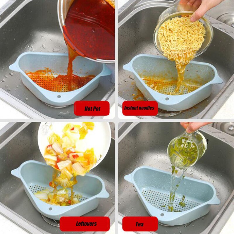 Multifunktionelt hjørnevask afløbsstativ sugekop vask drænkurv skål svampholder køkken badeværelse arrangør opbevaring