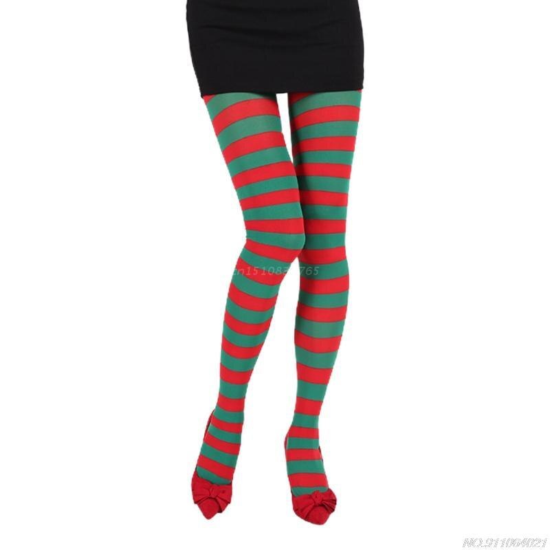 Women Girls Rainbow Multicolor Striped Tights Opaque Stockings Full Length Slim Pantyhose for Christmas Halloween Cosplay au20: Red green