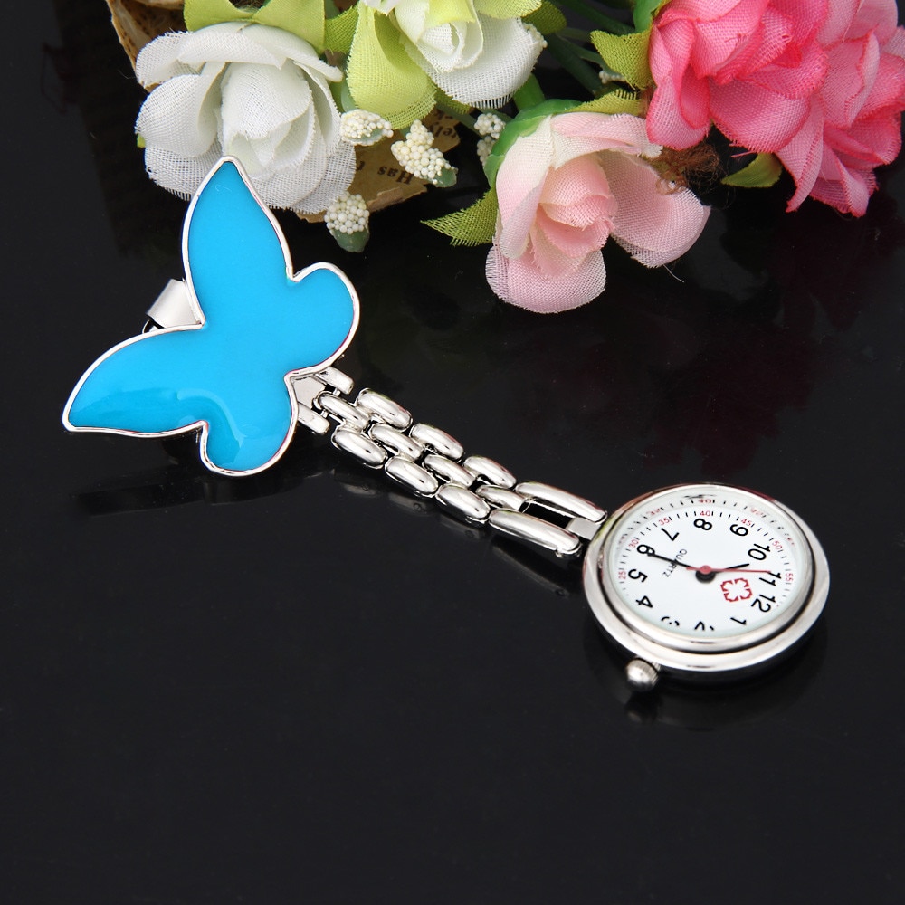 Verpleegster Horloge Multicolor Vlinder Clip-on Fob Broche Hanger Opknoping Vlinder Horloge Zakhorloge reloj bolsillo карманные часы