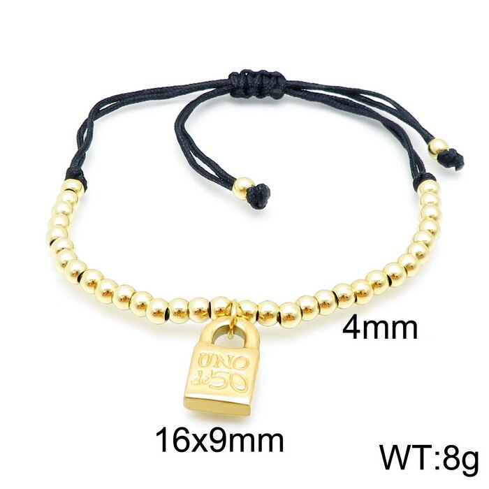 Men's and Women's Stainless Steel Round Beads UNO De 50 Stainless Steel Lock Pearl Bracelet Adjustable Hand-woven Bracelet: 2