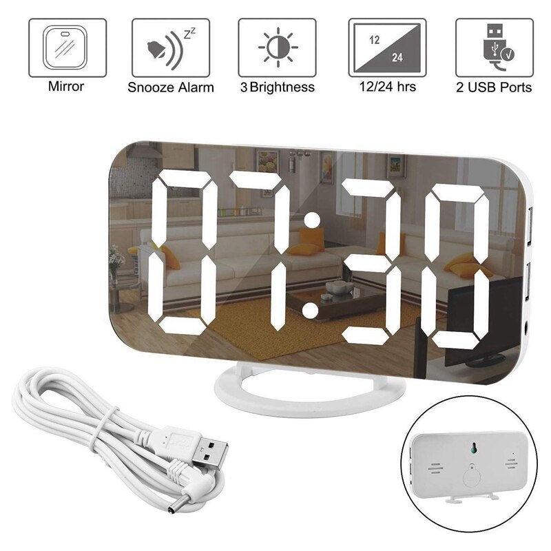 Digital Alarm Clock,Electronic Clock with USB Interface,LED Clock,Bedside Alarm Clock