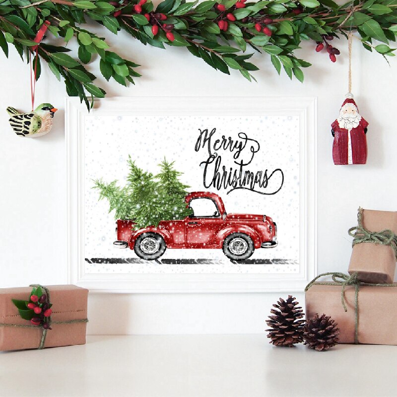Lkw Weihnachten Bäume Hause Dekorative nordisch Leinwand HD Drucke Gemälde Modulare Bilder Moderne Kunstwerk Schlafzimmer Zauberstab Kunst Poster