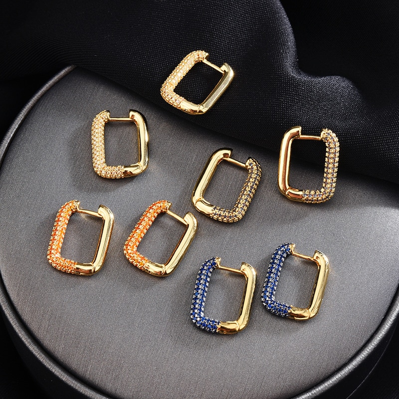 Prachtige Micro Zirkoon Eenvoudige Kleine Vierkante Oorringen Geometrische Goud Kleur Earring Aros Mujer Zk30