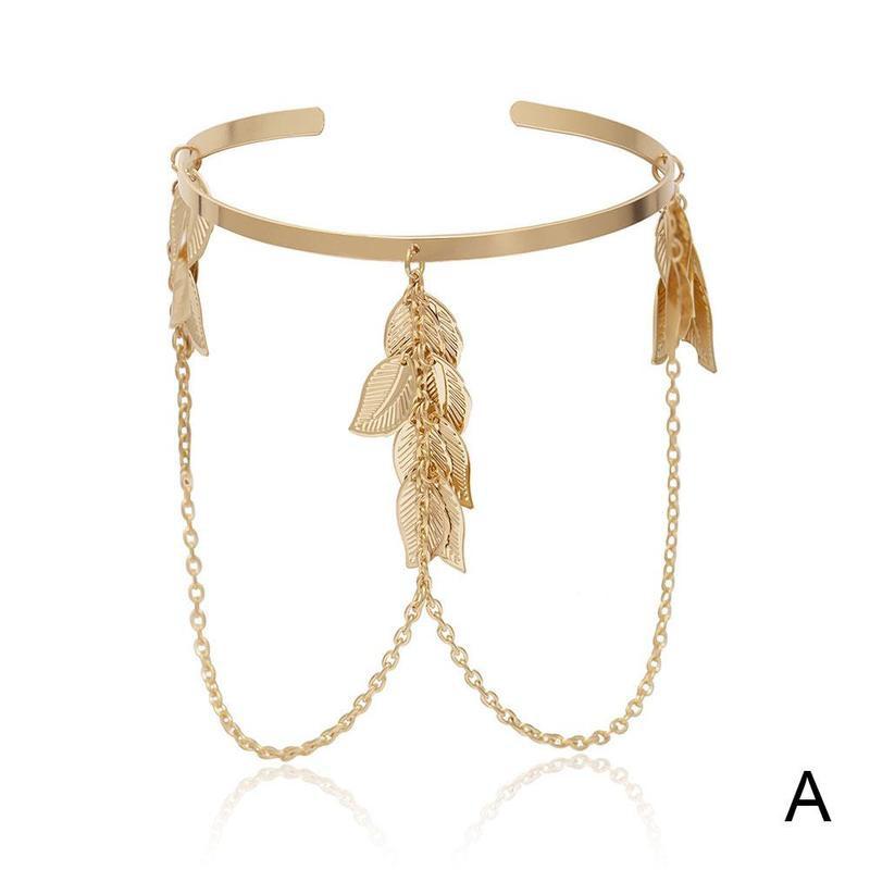 Böhmische Blatt Charme Oberen Arm Kette Armbinde Metall Blätter Quaste Anhänger Arm Manschette Armreif Armbänder für Frauen Schmuck: golden