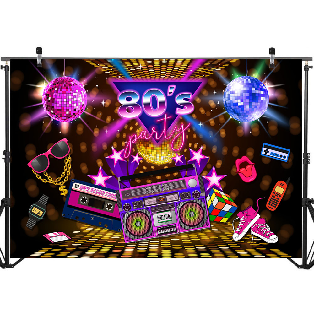 NeoBack 80s Partei Hintergrund Disko Thema retro 80er Geburtstag Hintergrund Fotografie Zeichen 1980er Neon- Achtziger Photobooth Requisiten