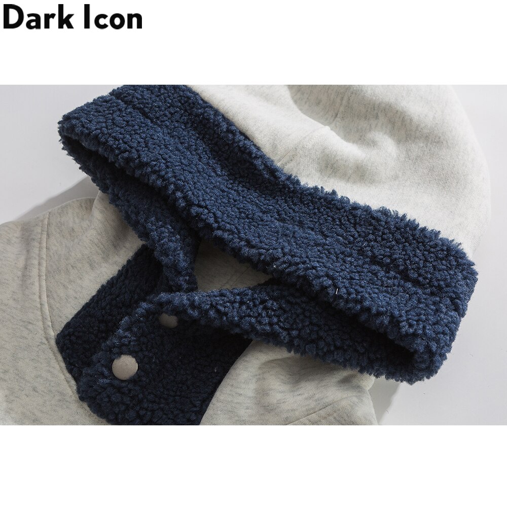 Dark Icon Sherpa Patchwork Hoodie Men Women Front Pocket Hooded Sweatshirts Man Preppy Style Students Hoodies