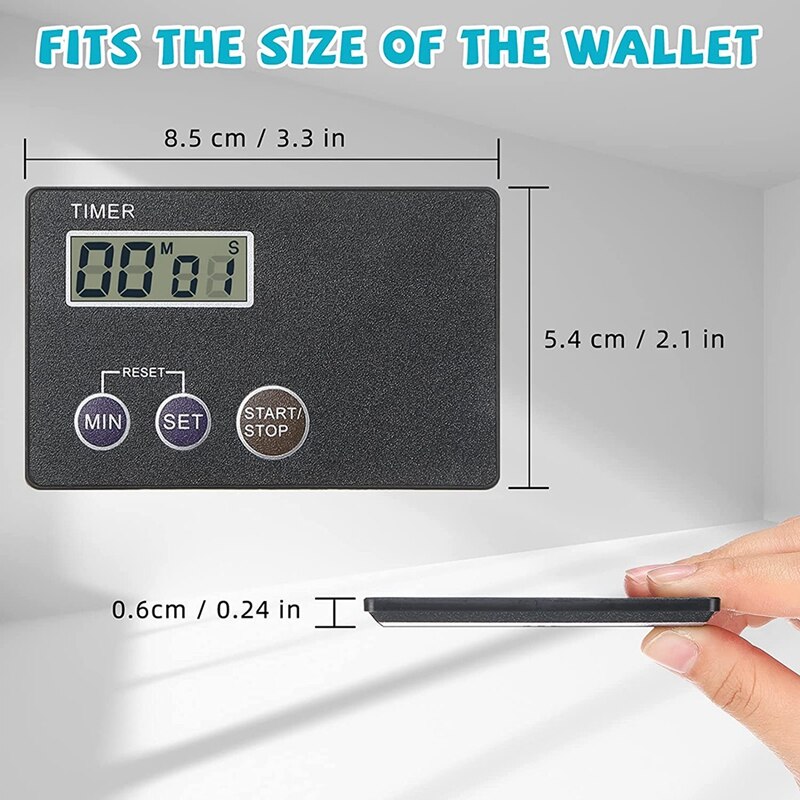 4 Pieces Magnetic Timer Portable Timer Credit Card Size Digital Countdown Timer Magnetic Back With Clip Cooking Timer