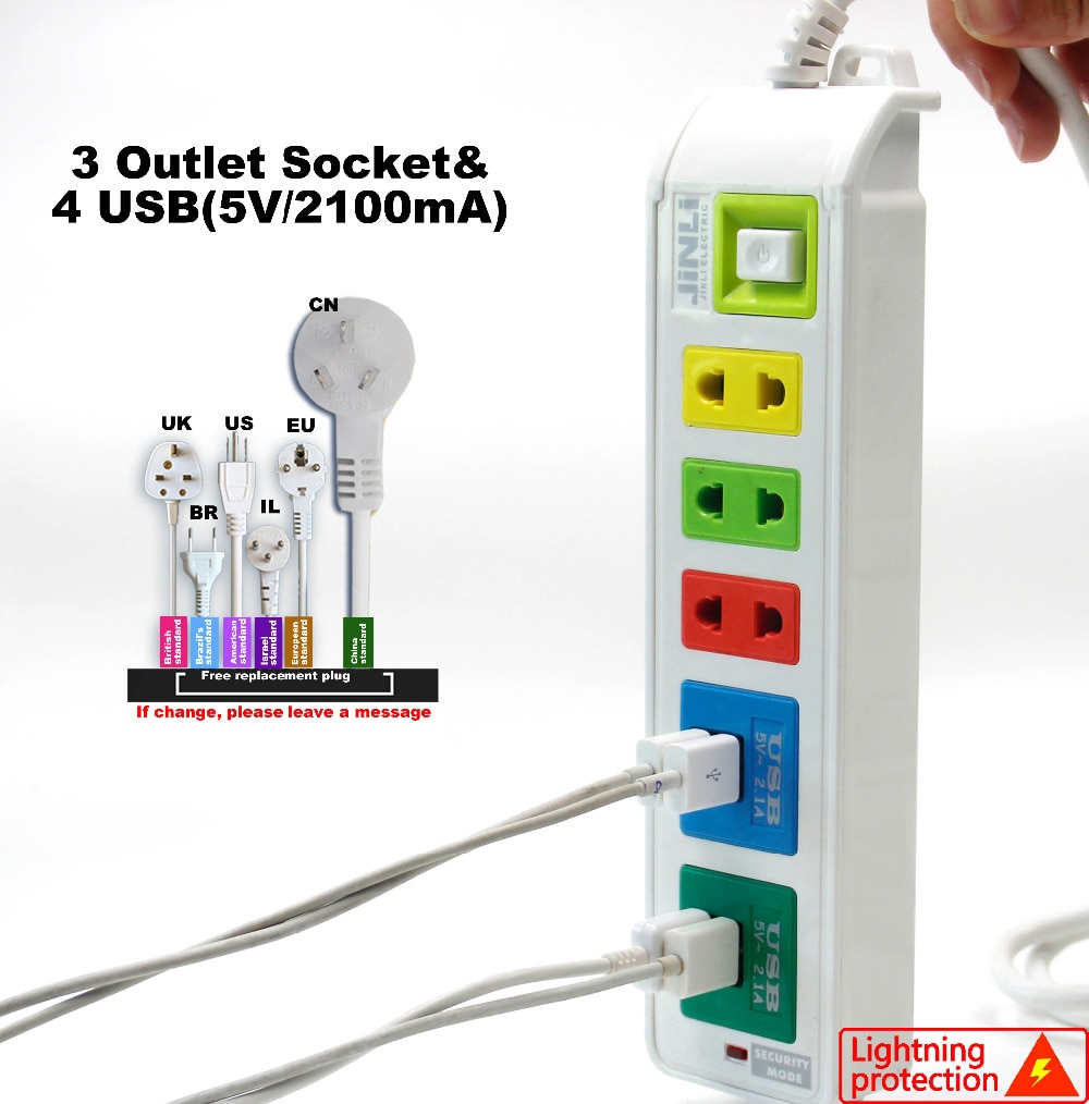 BR IL AU VS UK EU plug socket adapter Snel opladen 4 USB Extension Socket met prijs