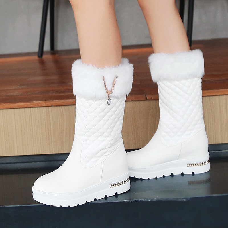 Bottes de neige avec strass pour femme, chaussures chaudes en fourrure épaisse, mi-mollet, , k879