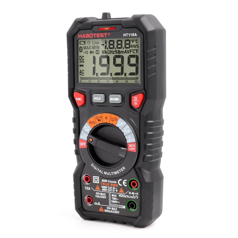Multímetro Digital de rango automático HT118A, , voltímetro con 6000 recuentos, 1000V AC/DC Ohm Hz NCV en vivo C/F