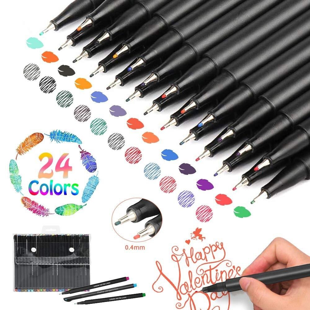 24 Kleur Kleurrijke Tekening Pen Fijne Tip Pennen Gekleurde Pennen Kantoorbenodigdheden Notities Schrijven Marker Voor Notities Diy
