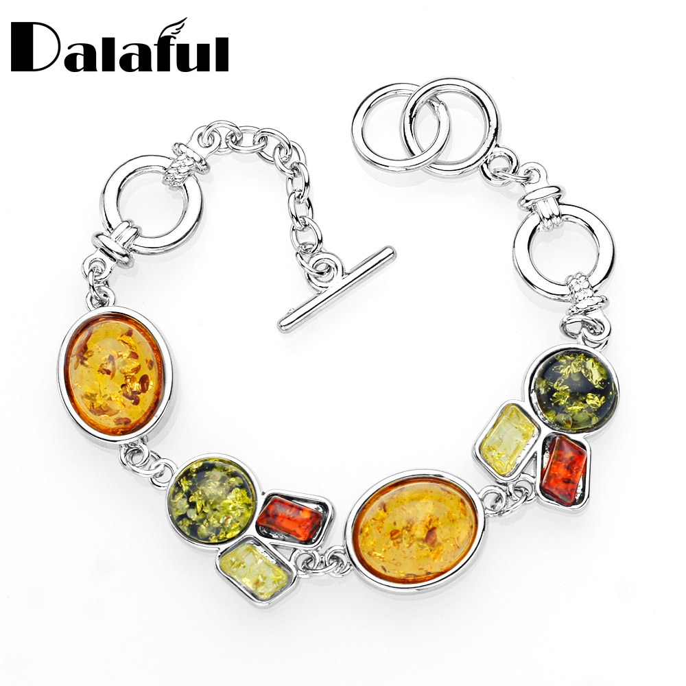 Amuleto Oval redondo sintético miel pulseras bálticas y brazaletes cadena de enlace pulseras Multicolor para mujeres L83601