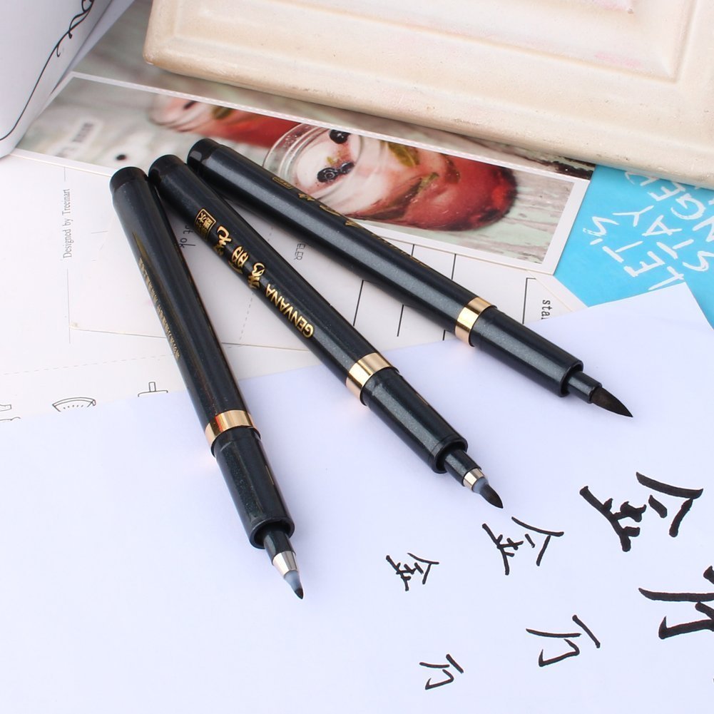 Felt Tip Brush Pen Set Manga Calligraphy Brush Ink Pen Writing Drawing Craft - Black
