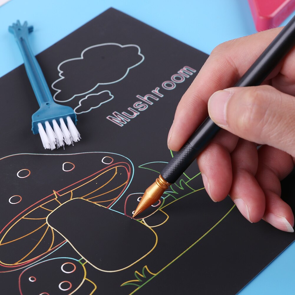 5Pcs Painting Drawing Scratch Arts Set with Stick Scraper Pen Black Brush for Scratch Sketch Art Papers Boards Tools DIY