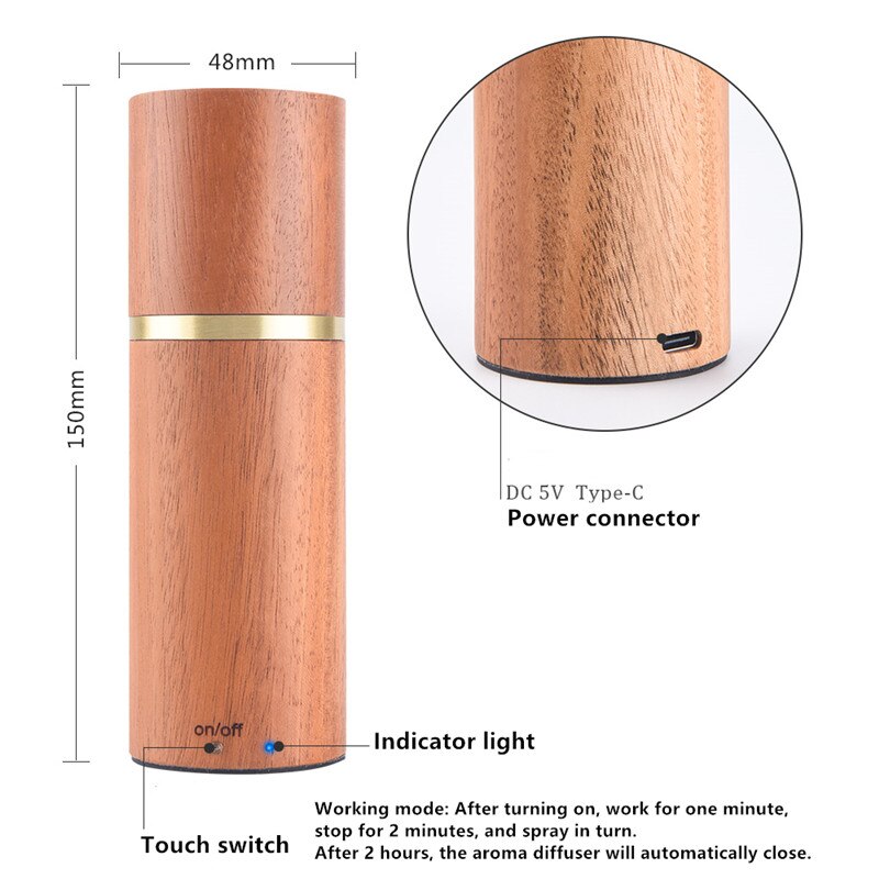 Waterless Nebulizing Essential Oil Diffuse Wooden Glass Aromatherapy Pure Essential Oils Diffuser Air Nebulizer Household