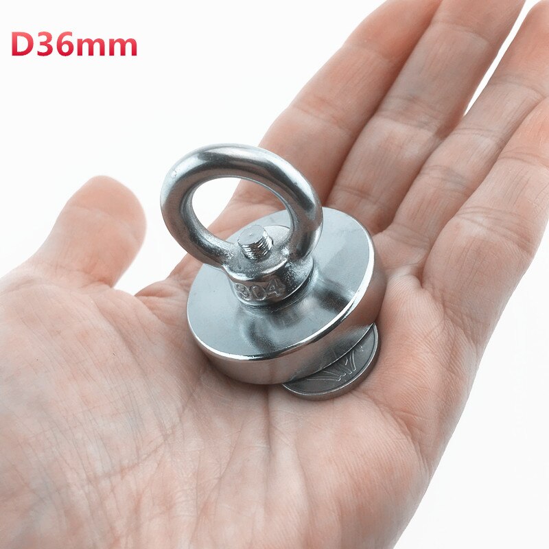 D60mm strong powerful round neodymium Magnet hook salvage magnet sea Fishing equipments Holder Pulling Mounting Pot with ring: D36MM
