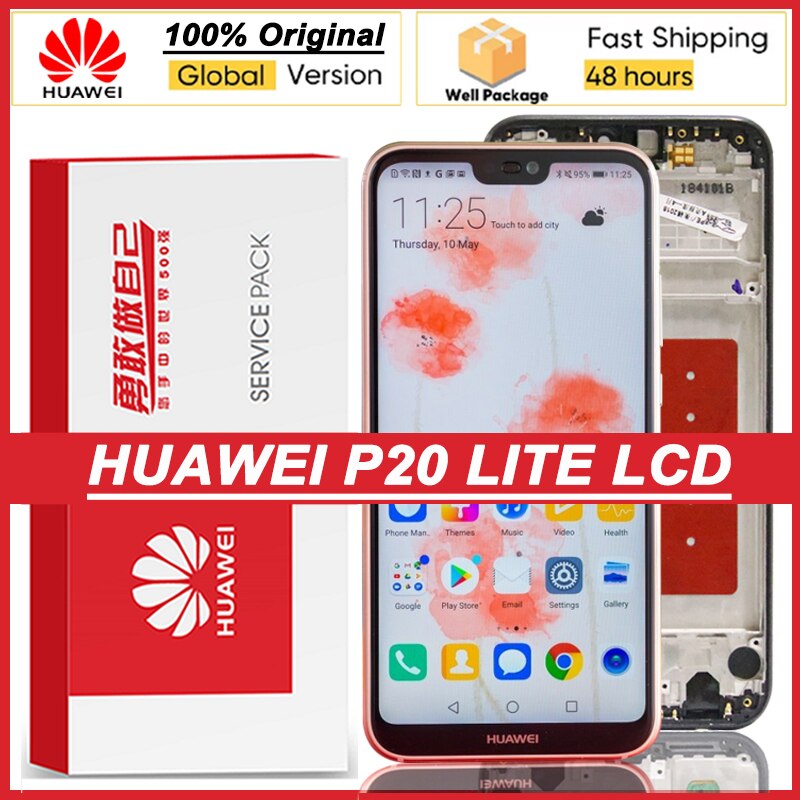 Pantalla IPS 100% Original de 5,84 pulgadas con marco para Huawei P20 Lite Nova 3e, digitalizador de pantalla táctil LCD, piezas de reparación de ANE-LX1 de ANE-LX3