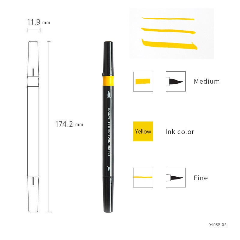 Monami Color Twin Brush Pen, Watercolor Art Home DIY Marker for Drawing Painting Doodle Calligraphy Liner School F554: 18 Yellow