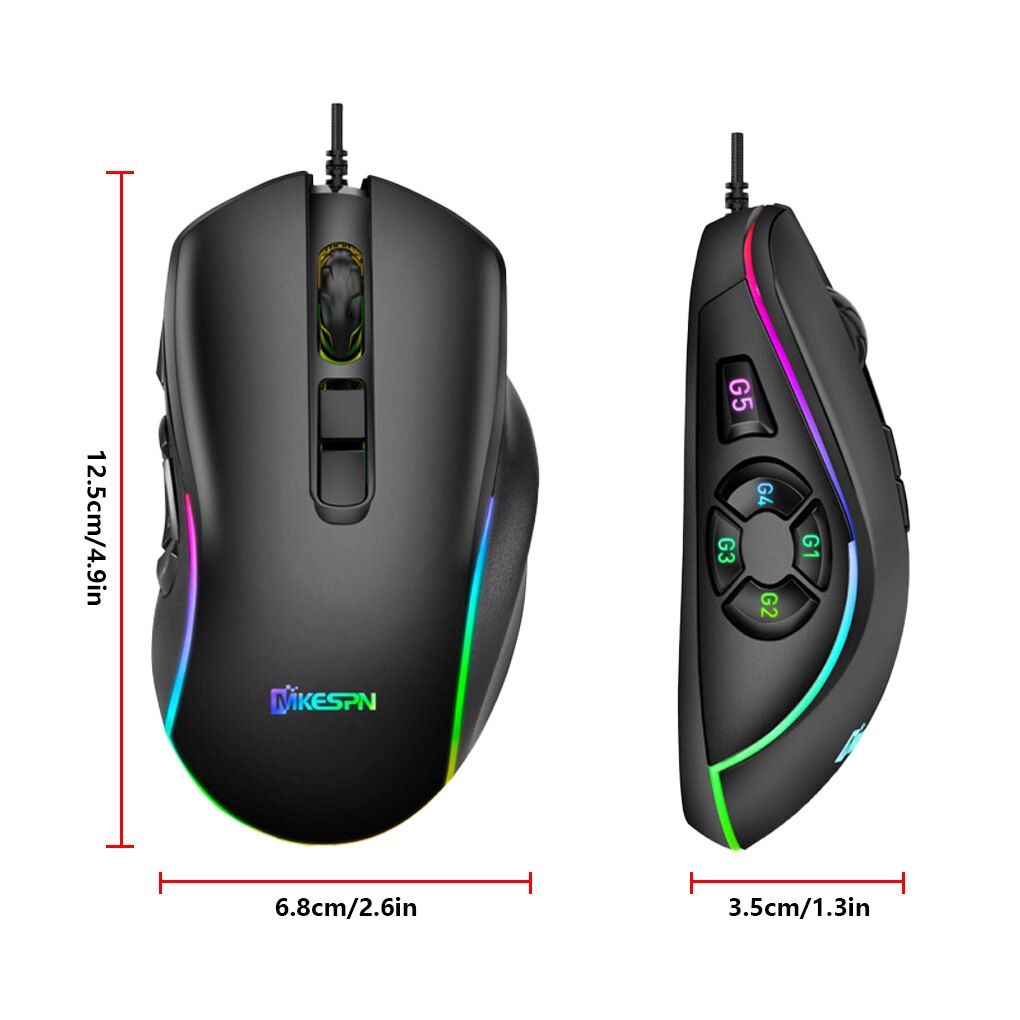 7200DPI 10 Buttons 7 Colors Ergonomic Programmable 6-speed Gaming Mouse RGB Lighting Suitable for games offices Wired Mouse